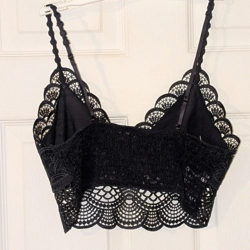 Free People Intimately Sunrise to Sunset Bralette Black Lace Boho Size S NWT